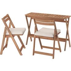 IKEA Bord Och 2 Klappstolar Utomhus Fällbart Ljusbrunlaserad 108x37 cm Caféset