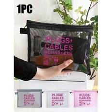 Red Toiletry Bags & Cosmetic Bags Shein Mesh Cosmetic Bag With Rose Red Glitter Data Cable Pattern - Red Air Cushion