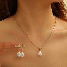 Metal Jewellery Sets Shein Faux Pearl Earrings & Necklace Jewelry Set - Women