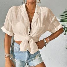 Shein Women Simple Solid Color Short Sleeve Kimono Cover Up - Summer