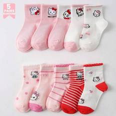 Pink Socks Shein Kids Socks Cute Cartoon Pink Kitty Pattern - Soft Breathable