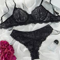 Shein Lace Trim Women Sexy Lingerie Set