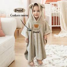 Long Sleeves Dressing Gowns Shein Customized Embroidered Toddler Hooded Poncho - Cartoon Animal Pattern