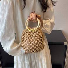 Polyester Bucket Bags Shein Classic Fashion Versatile Summer Holiday Style Hollow Crochet Solid Color Bucket Bag - Women's