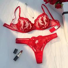 Red Lingerie Sets Shein 2pcs Women's Sexy Lingerie Set - Fashionable For Summer