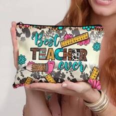 Polyester Cosmetic Bags Shein Teacher Gifts To Best Teacher Ever Letter Print - Makeup