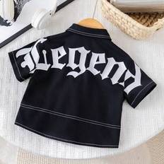 6-9M Shirts Children's Clothing Shein Comfortable Casual Versatile Fashion Letter Print Short Sleeve Woven Shirt - Black