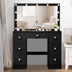 Black Dressing Tables Shein Black With Large Mirror 7 Drawers Dressing Table
