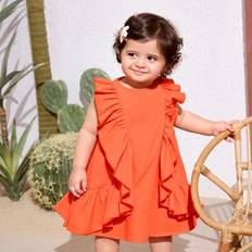 Orange Dresses Shein Baby Girl Cute Vacation Ruffle Trim Dress - Orange
