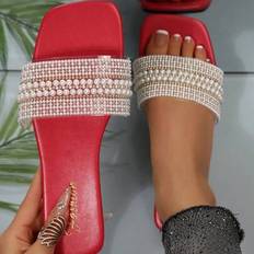 Transparent - Women Sandals Shein Plus Size Women Square Toe Pearl Transparent Strap Flat Sandals - Pearl