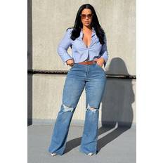 Fashion Nova Tall Doubling Down Ripped Flare Jeans - Medium Wash