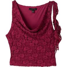 Bershka Lace Top With Ruffles - Burgundy