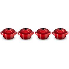 Stoneware Cookware Sets Le Creuset Mini Cocotte Cherry Red Cookware Set with lid 4 Parts