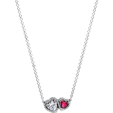 Pandora Halo Hearts Pendant Necklace - Silver/Pink/Transparent