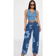 Fashion Nova Born To Bloom Baggy Denim Jeans - Dark Wash
