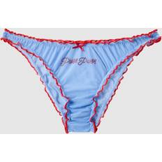 Mesh Ruffle Bikini Briefs - Light Blue/Fiery Red