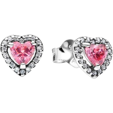 Pandora Elevated Heart Stud Earrings - Silver/Pink/Transparent