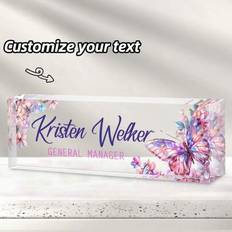 Purple Writing Desks Shein Acrylic Nameplate With Purple Butterflies Writing Desk