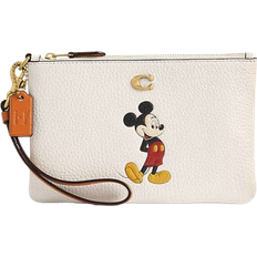 Coach Disney X Essential Small Wristlet In Regenerative Leather With Mickey Mouse - Brass/Chalk Multi