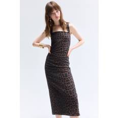 H&M Dam - Brun/Leopardmönstrad Klänning I Linmix - Brun/Leopard