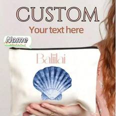 Polyamide Toiletry Bags & Cosmetic Bags Shein Scustomized White Minimalist Shell Pattern Cosmetic Bag - White