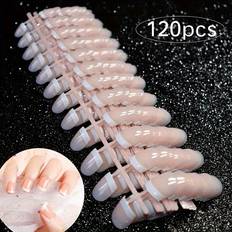 Temu Elegant Beige Short French Nails - Glossy Finish