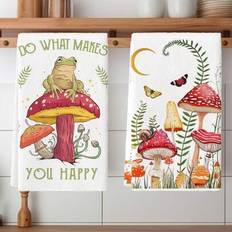 Shein 2 Pcs Bohemian Frog And Mushroom Towels Kitchen Towel