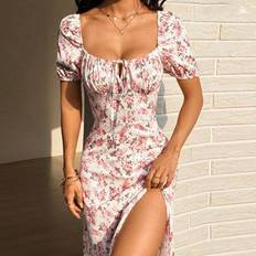 Shein Flirla Women's High Slit Floral Print Casual Vacation Bellflower Dress - Spring/Summer