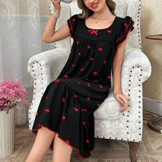 S Nightgowns Shein Women's Ruffle Trim Cherry Print Two Layer Flounce Sleeve - Nightgown