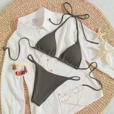 Shein Summer Beach Rib Knit Halter Triangle Bikini Set