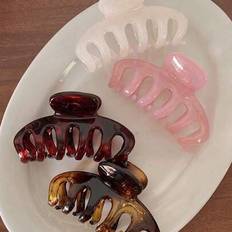 Shein 4 Pcs Glossy Pink White Yellow Red Jelly Fruit Color Medium-Sized Plastic Claw Hair Clips