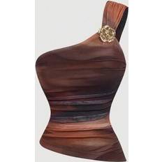 Gold Tank Tops Shein Women's Ruffle Trim Brooch Decor Camisole Tank Top - Gold