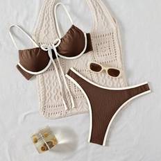 Shein Damen Vacation Beach Badeanzug Set mit Kontrastdetails