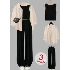 Shein Lässiges 3 Stücke Set Farbblock-Shirt - Weitem Bein
