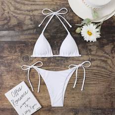 Bikini-Sets Shein Halter Neckholder Bikini mit Dreiecks-Cups und Bindeverschluss - Sommer