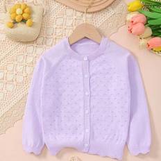Purple Cardigans Children's Clothing Shein Young Girl Lightweight Hollow Out Button Knitted Cardigan