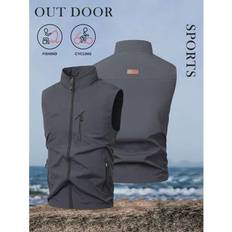Stretch Vests Shein Men's Solid Color Casual Stand Collar Multi-Pocket Outdoor Photography Fishing Vest Jacket - Spring/Summer
