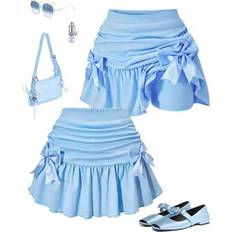 Pleated skirts Children's Clothing Shein Tween Girl Sweet & Cool Solid Color Bow Decor Pleated Skirt