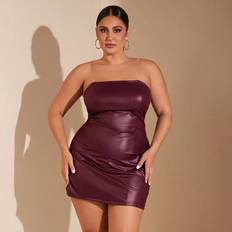 Shein Plus Size Women Elegant Sexy Party Dress - Burgundy
