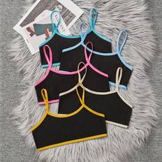 Elastane Underwear Sets Shein Teen Girl Minimalist Comfy Contrast Color Elastic Soft Skin-Friendly Camisole Underwear Set