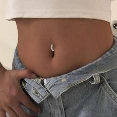 Piercings Shein S925 Pure Silver Cubic Zirconia Belly Button Buckle - Silver