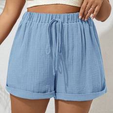 Shein Damen Große Größen Einfarbige Shorts mit Raffung - Lässig
