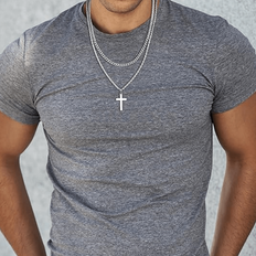 Titanium Necklaces Shein Stainless Steel Titanium Steel Gift Cross Pendant Twist Chain Necklace - 2pcs