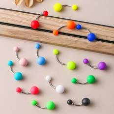 Multicoloured - Women Piercings Shein Rainbow Acrylic Ball Stainless Steel Navel Piercing - Matte Finish