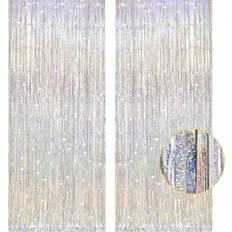 Shein Silver Metallic Tinsel Foil Fringe Curtains 1/2pcs