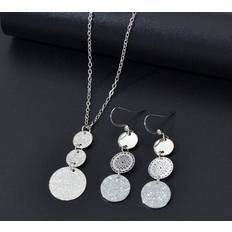 Metal Jewellery Sets Shein Minimalist Silver Round Pendant Necklace Disc Drop Earrings - Women's