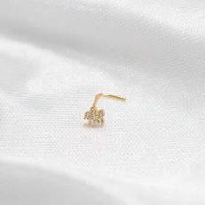 Piercings Shein 925 Sterling Silver Flower Shape CZ Nose Stud L Shape Nez Piercing - Silver