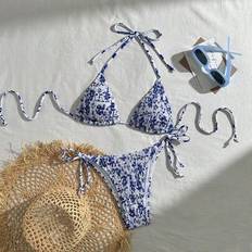Shein Damen Retro Bedruckter Neckholder Binden Einfacher Bikini Set - Sommer