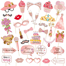 Photoprops Shein Rose Gold Glitter Birthday Photo Booth Props Kit 33 Pcs