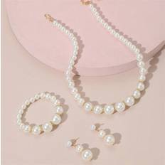 Jewellery Sets on sale Shein Minimalist Niche Design Single Layer Pearl Children's Necklace Earrings & Bracelet Set